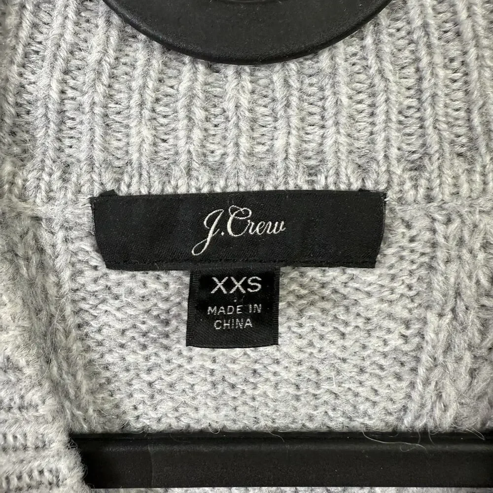 J Crew Crew Neck‎ Cable Knit Sweater Women's XXS Grey Acrylic/Alpaca Blend Grey
